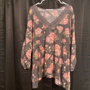 Dark grey with pink floral print shirt